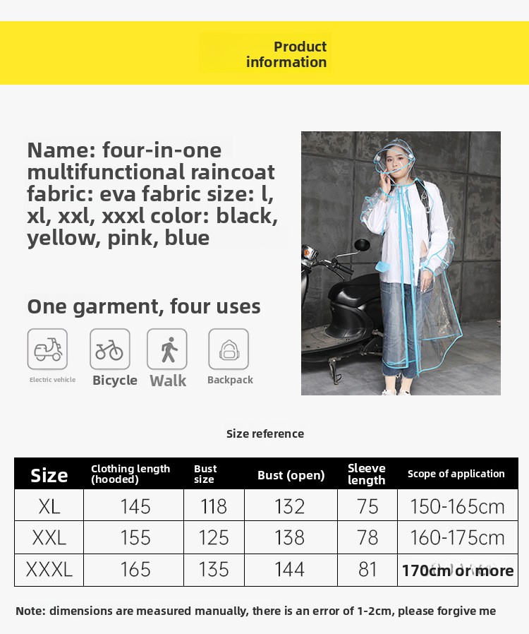 Transparent EVA Rain Poncho Ho - Cycling Commute Rain avis et prix
